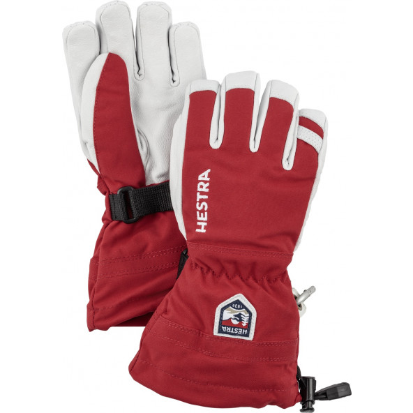 Hestra Army Leather Heli Ski Junior 5 finger Skihandsker - Klassikeren i rød